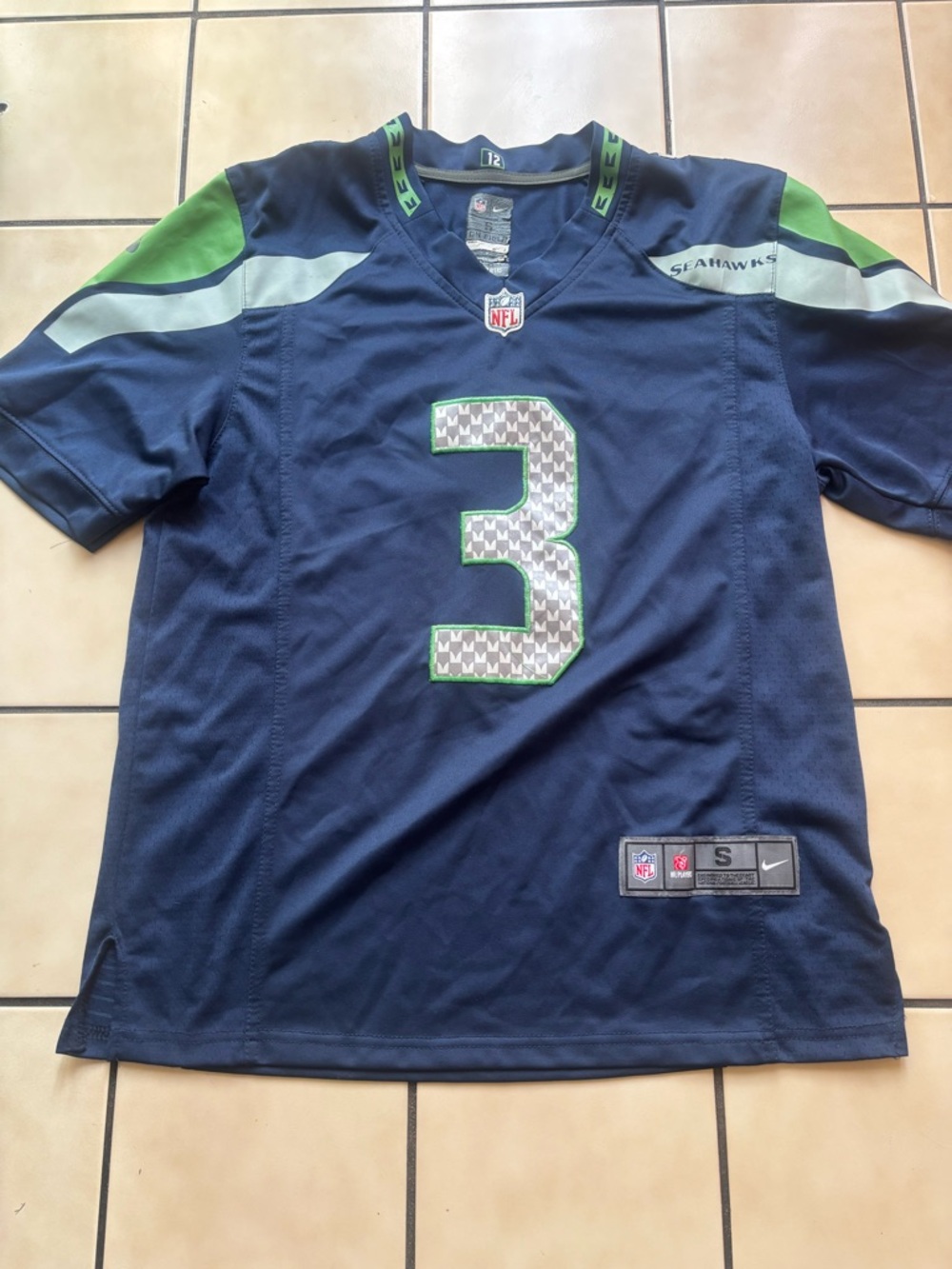 Russle Wilson Nike Navy & Neon Green Seattle Seahawks #3 Jersey Panel